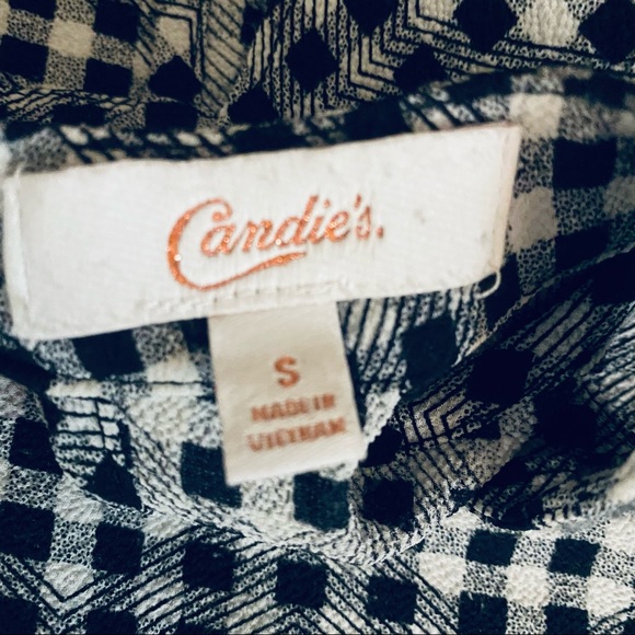 Candies B & W Gingham Cold Shoulder Trapeze Blouse - Picture 5 of 7